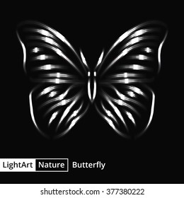 Butterfly silhouette of gray lights on black background