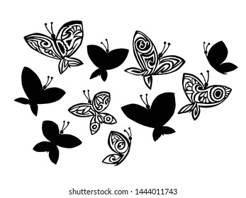 butterfly silhouette hand drawing illustration