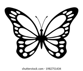 Butterfly silhouette. Hand drawn vector illustration. Isolated element on white background. Best for seamless patterns, posters, cards, stickers and your design.