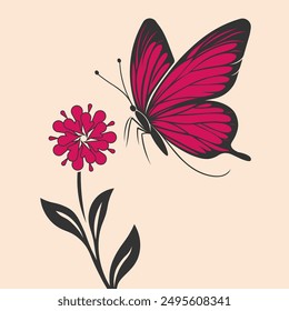 Silueta de mariposa. Icono de la mariposa con la flor. Logotipo Arte vectorial.