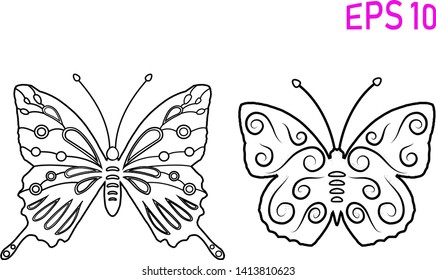 Butterfly silhouette icon set. High resolution