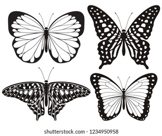 Iconos de silueta de mariposa. Ilustraciones vectoriales.