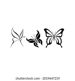 Iconos de silueta de mariposa. Ilustraciones vectoriales.