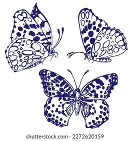 Butterfly silhouette icons set. Vector illustration.