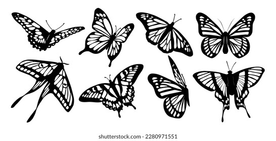 Butterfly silhouette icons set. Vector Illustrations.	