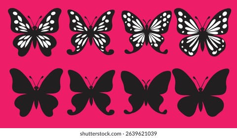 Butterfly silhouette icons. Vector Illustrations.