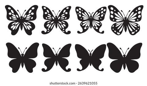 Butterfly silhouette icons. Vector Illustrations.