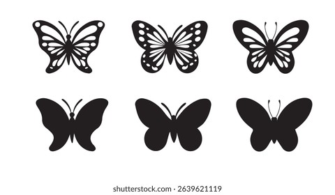 Butterfly silhouette icons. Vector Illustrations.