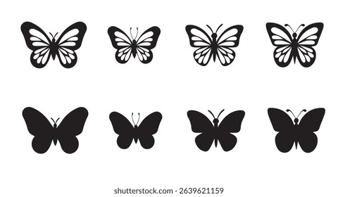 Butterfly silhouette icons. Vector Illustrations.