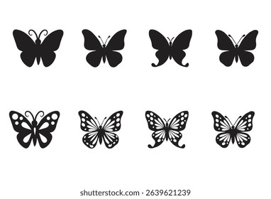 Butterfly silhouette icons. Vector Illustrations.