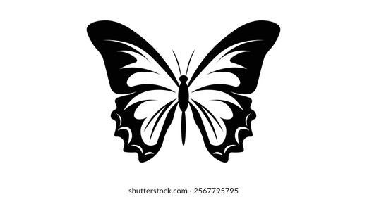 Butterfly silhouette illustration art design. insects butterfly outline, tattoo, coloring, vector logo icon set on a white background. Butterfly icon.