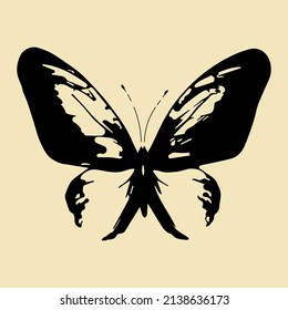 Butterfly silhouette isolated illustration on white background. Stencil art design. Vintage style.