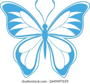 Butterfly Silhouette Line Art Vector Illustration On White Background