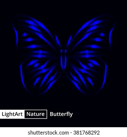 Butterfly silhouette of navy lights on black background