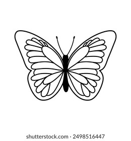 Butterfly silhouette on a white background. Hand drawn illustration in outline style.