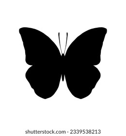 Butterfly silhouette with open wings isolated on white background.