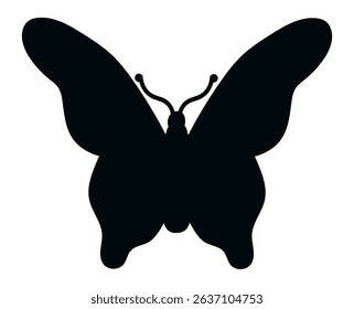Butterfly silhouette with open wings showing antennae, isolated on a white background, representing concepts of nature, beauty, transformation, and elegance