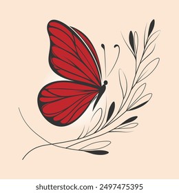 Silueta de mariposa. Mariposa con Plantas. Mariposa Clipart.