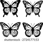 Butterfly Silhouette Set Black Vector Illustration. Butterfly Silhouette Bundle Minimal Vector Design. Monarch Style Butterfly Silhouette Collection. Decorative Butterfly Silhouette Vector Pack