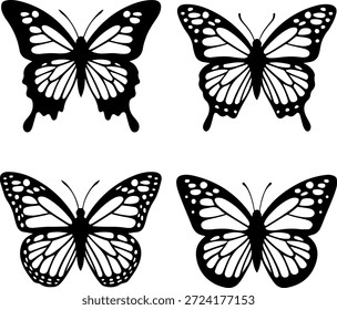 Silhueta borboleta Definir ilustração de vetor preto. Design de vetor mínimo de pacote de silhueta borboleta. Monarch Style Butterfly Silhueta Coleção. Pacote de vetor de silhueta de borboleta decorativa