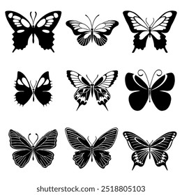 Butterfly Silhouette Set. Flat Vector Illustration