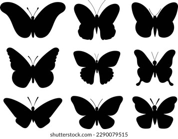 butterfly silhouette set, isolated, vector