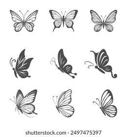 Butterfly Silhouette Set. Logotype Vector Art. Butterfly Icon.