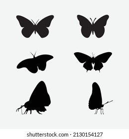 Conjunto de siluetas de mariposa, silueta vectorial