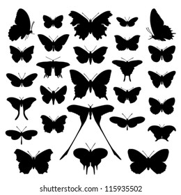 Butterfly silhouette set. Vector. Butterflies icon collection. Isolated on white background.