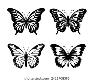 conjunto de silueta de mariposa. ilustración vectorial de mariposa. vector aislado de mariposa sobre fondo blanco.