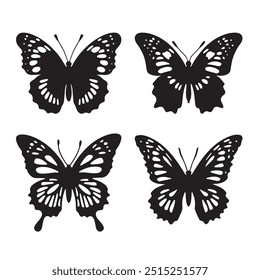 Conjunto de silueta de mariposa, Ilustración vectorial. Mariposas aisladas sobre un fondo blanco, ideal para la naturaleza y temas de diseño.