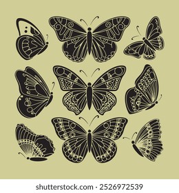 butterfly silhouette set. butterfly vector illustration. butterfly isolated vector on colorful background.