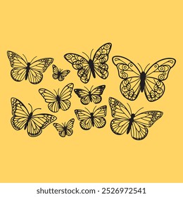 butterfly silhouette set. butterfly vector illustration. butterfly isolated vector on colorful background.