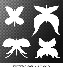 Butterfly silhouette set. White shapes on transparent. Vector insect collection.