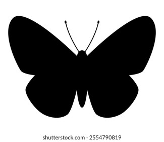 butterfly silhouette shape, black and white vector illustration of butterfly with spread wings, isolated on white background