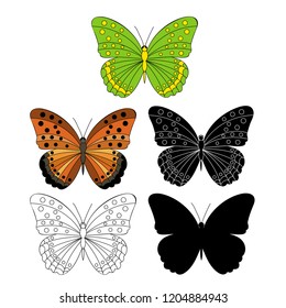 butterfly, silhouette and sketch, icon