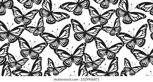 Butterfly silhouette style, seamless pattern for decorating all fashion designs, fabrics, wallpapers and prints. on a light background
