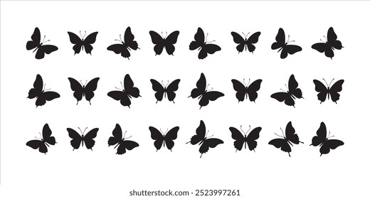 Butterfly silhouette  vector art illustrations . Set of butterfly silhouette vector illustrations on a white background. collection of black butterflies isolated on white background.