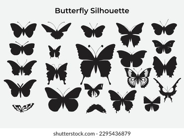 Butterfly silhouette Vector bundle. set of Monarch Butterfly silhouette clipart on isolated white background.Flying Butterfly silhouette in spring. 