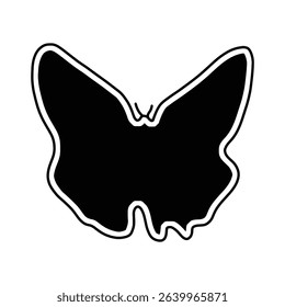 Butterfly Silhouette Vector with Curved Wings, Black Insect with White Outline.