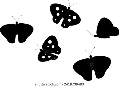 Butterfly silhouette vector with different angles of view.