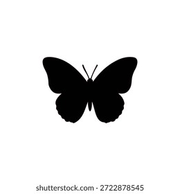 Diseño plano del Vector de la silueta de la mariposa en el fondo blanco.
