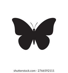 Butterfly Silhouette Vector Icon Isolated on White Background Symmetrical Top View