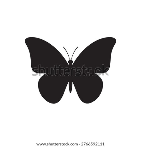 Butterfly Silhouette Vector Icon Isolated on White Background Symmetrical Top View