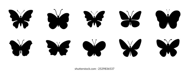 Butterfly silhouette vector icon set.