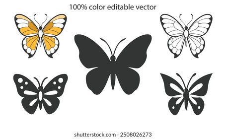 Butterfly silhouette vector illustration art design. Silhouette Butterflies Isolated. insects butterfly outline, tattoo, coloring, vector logo icon set on a white background.