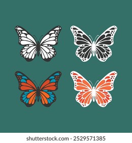 Butterfly silhouette vector illustration art design. Silhouette Butterflies Isolated. insects butterfly outline, tattoo, coloring, on a white background. Vector logo icon set.