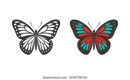 Butterfly silhouette vector illustration art design. Silhouette Butterflies Isolated. insects butterfly outline, tattoo, coloring, vector logo icon set on a white background.