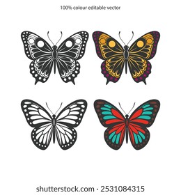 Butterfly silhouette vector illustration art design. Silhouette Butterflies Isolated. insects butterfly outline, tattoo, coloring, vector logo icon set on a white background.