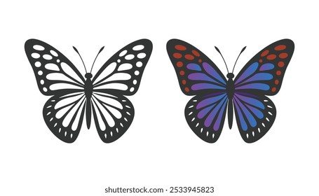 Butterfly silhouette vector illustration art design. Silhouette Butterflies Isolated. insects butterfly outline, tattoo, coloring, vector logo icon set on a white background. colourful butterfly. 